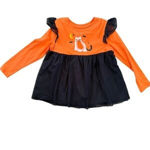 Orange and Black Long Sleeve Dress with Cat Design Halloween dress NWT Size 5T
